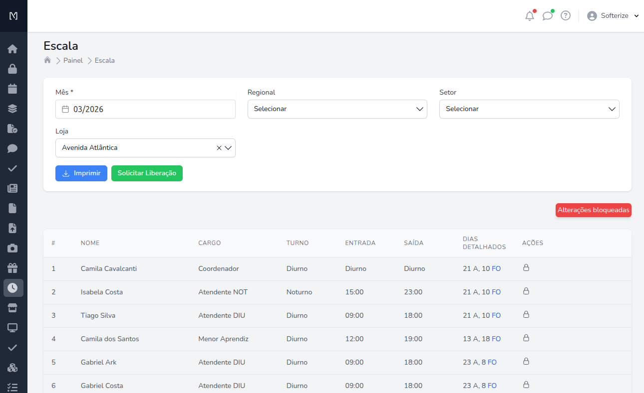 Complete work shift management per unit